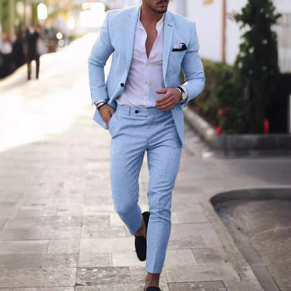 EVA-US Men's Linen Suit Set – Tailored Blazer & Slim Chino Pants