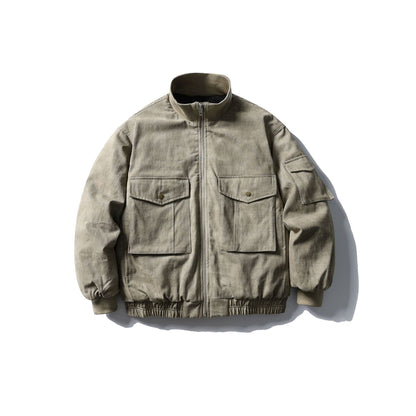 Men's Boxy Utility Blouson Jacket with Stand-up Collar, Cargo Sleeves and Applied Flap Pockets EVA-US