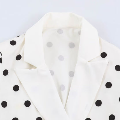 Women Mid-length Coat with Polka Dot Print, Double-breasted and Shawl Collar EVA-US