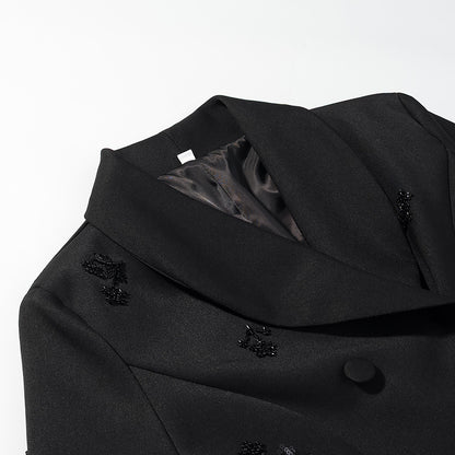 Women's Double-Breasted Blazer with Sequin Flowers and Shawl Collar EVA-US