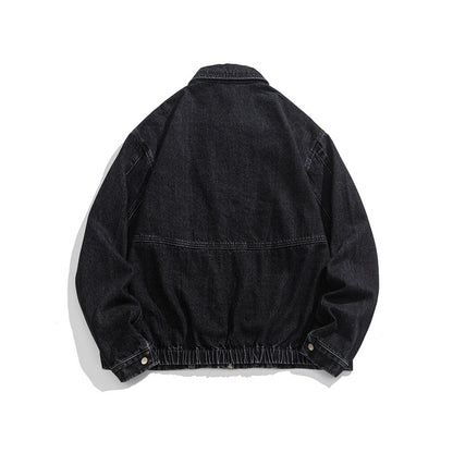 Unisex Short Cut Denim Worker Jacket with Continuous Zipper and Boxy Silhouette EVA-US