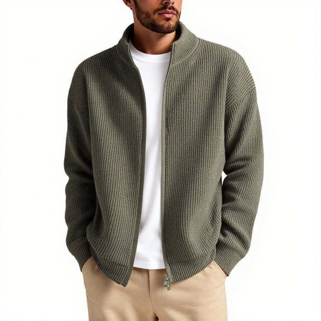 Men's cardigan with high collar and practical zipper EVA-US