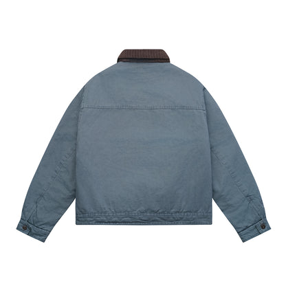 Men's Oversized Canvas Blouson Jacket with Cord Collar and Flap Pockets EVA-US