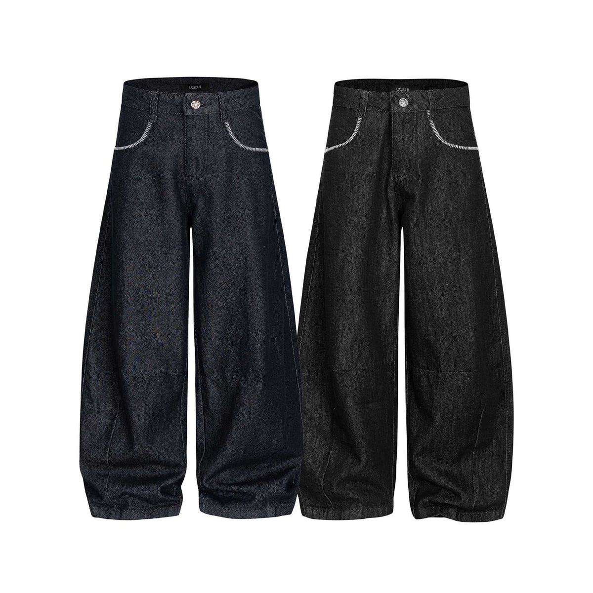 Women's Wide Denim Pants in Culotte Style with High Waist and Elastic Hem