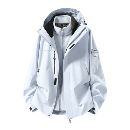 Men's two-layer softshell outdoor jacket with removable fleece lining and adjustable hood EVA-US