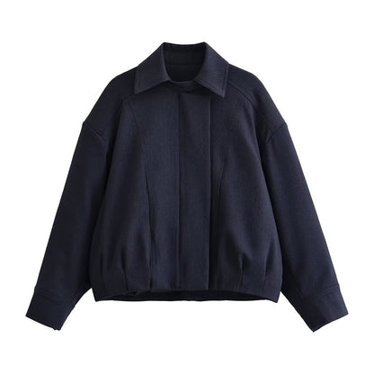 Women Boxy-Cropped Shirt Jacket with concealed placket and elastic hem EVA-US