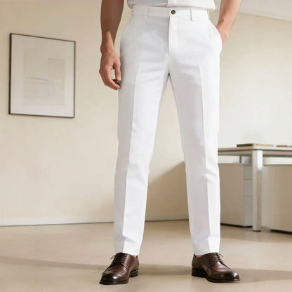 Men's narrow-cut business pants with crease, flat waistband, and stretch comfort EVA-US
