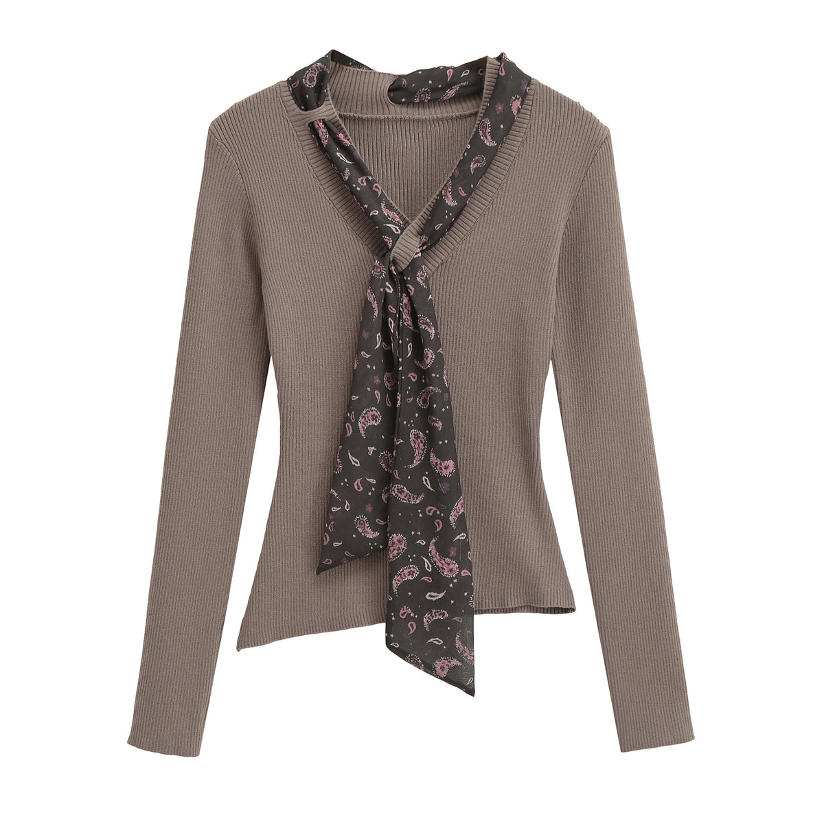 Women's fine knit pullover with threaded paisley scarf EVA-US