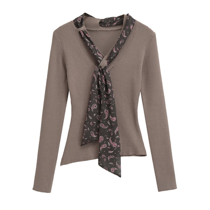 Women's fine knit pullover with threaded paisley scarf EVA-US