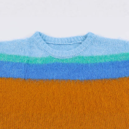 Women's Oversize Mohair-Look Striped Sweater with Round Neckline EVA-US
