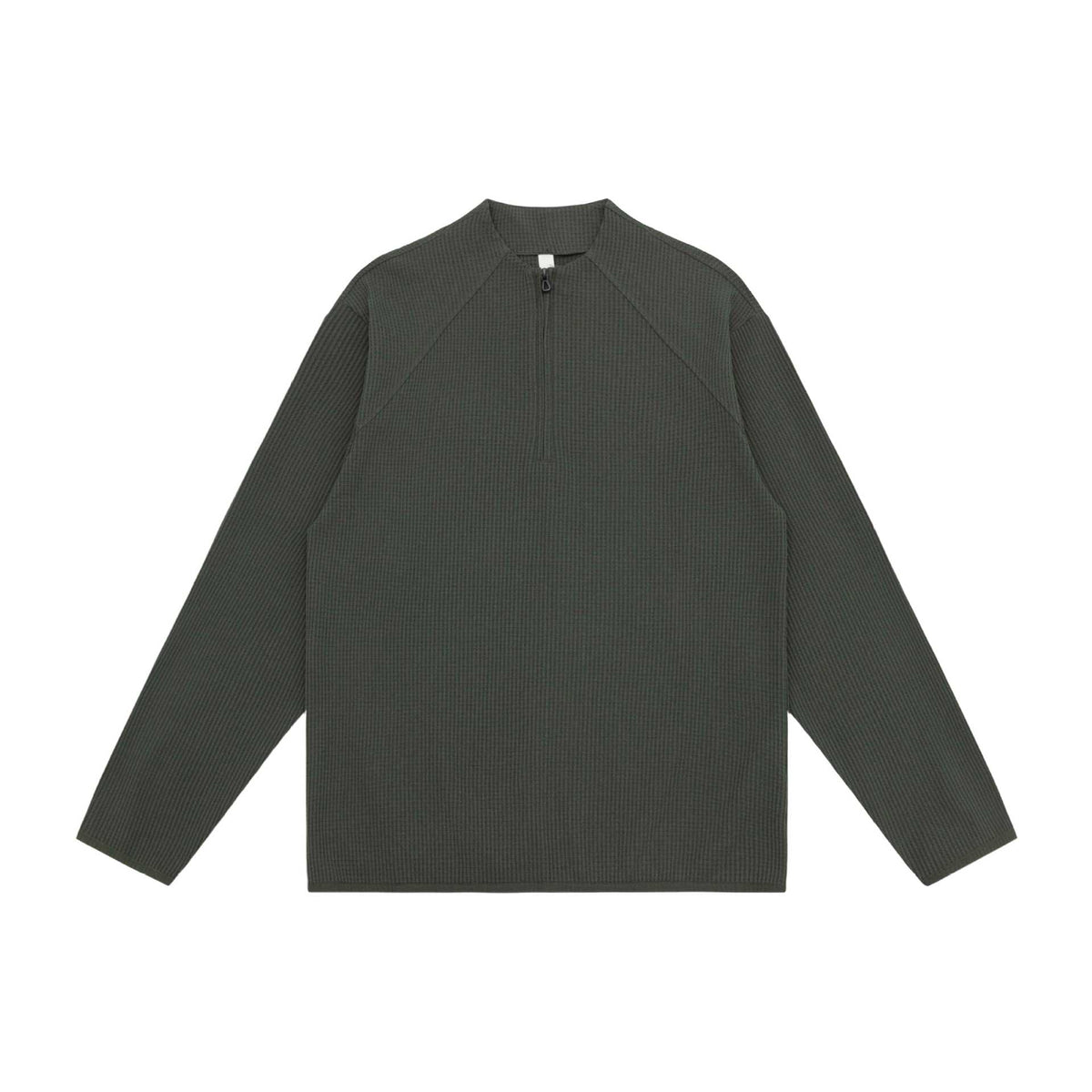 Unisex waffle structure half-zip pullover with short zipper and boxy silhouette EVA-US