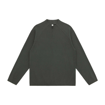Unisex waffle structure half-zip pullover with short zipper and boxy silhouette EVA-US