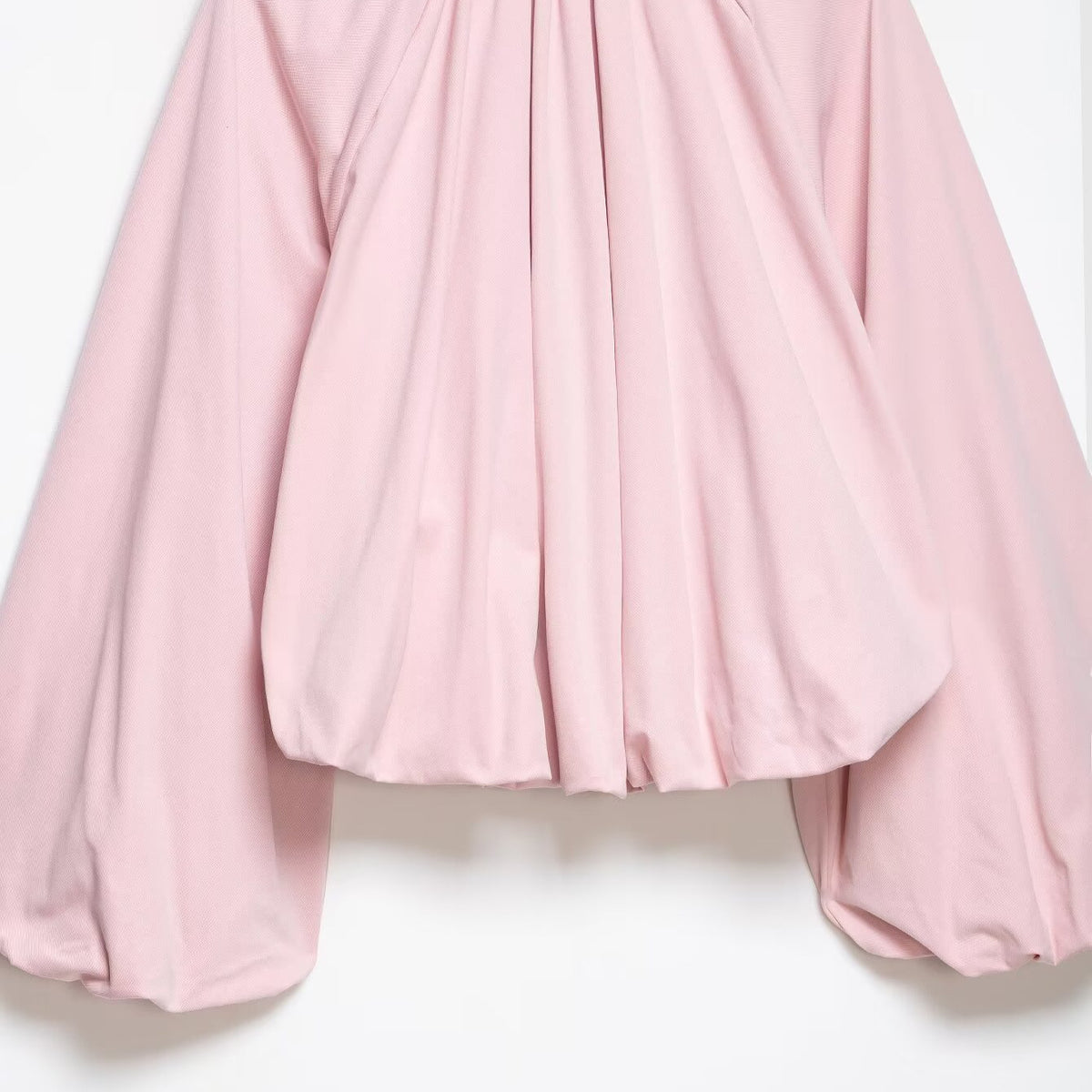 Women's short cut blouson jacket with wide balloon sleeves, zipper, and elastic hem EVA-US