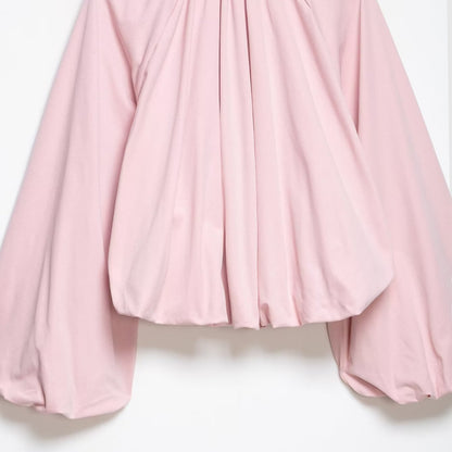 Women's short cut blouson jacket with wide balloon sleeves, zipper, and elastic hem EVA-US