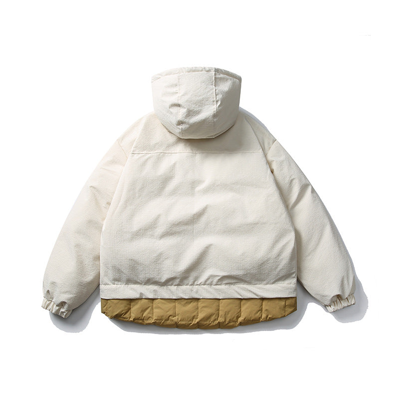 Unisex Short cut padded hoodie jacket in material mix with patch pockets EVA-US