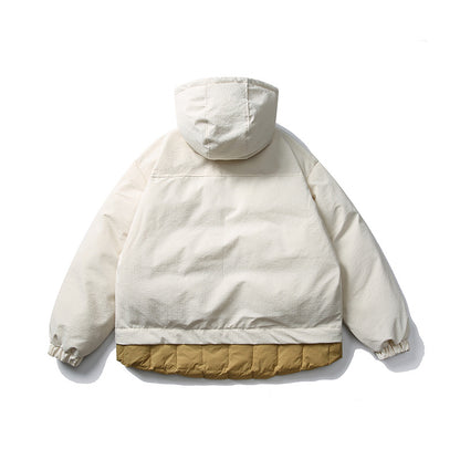 Unisex Short cut padded hoodie jacket in material mix with patch pockets EVA-US