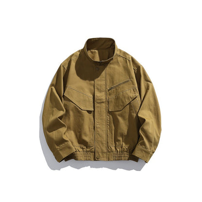 Men's Oversized Canvas Field Blouson with Utility Pockets and Stand-up Collar EVA-US