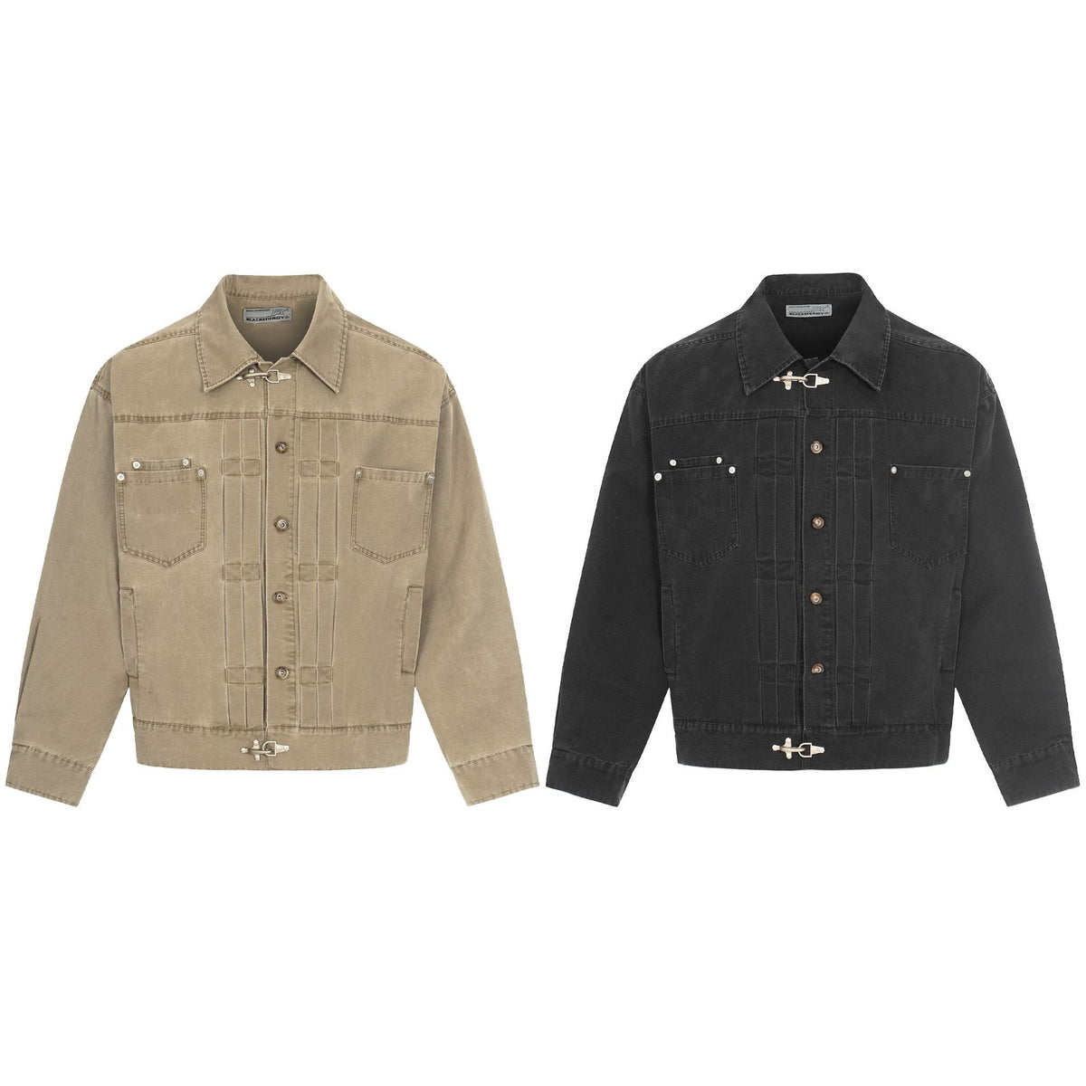 Men's Canvas Utility Blouson Jacket with Drawstring and Decorative Stitching EVA-US