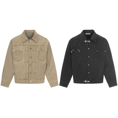 Men's Canvas Utility Blouson Jacket with Drawstring and Decorative Stitching EVA-US