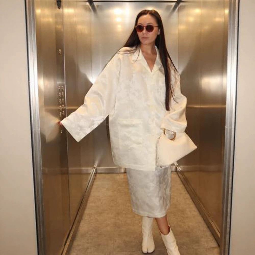 Women's Oversized Silk Look Blouson Coat with Wide Lapels and Boxy Silhouette EVA-US