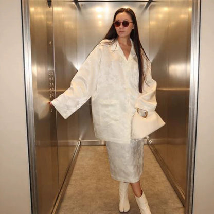 Women's Oversized Silk Look Blouson Coat with Wide Lapels and Boxy Silhouette EVA-US