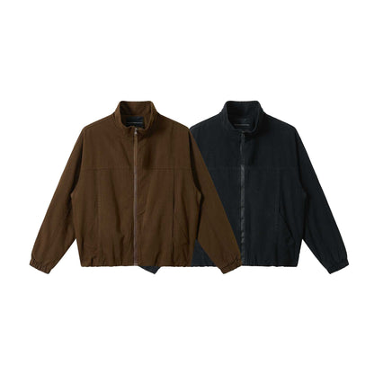 Men's Boxy Canvas Field Blouson with High Stand Collar and Elastic Hem