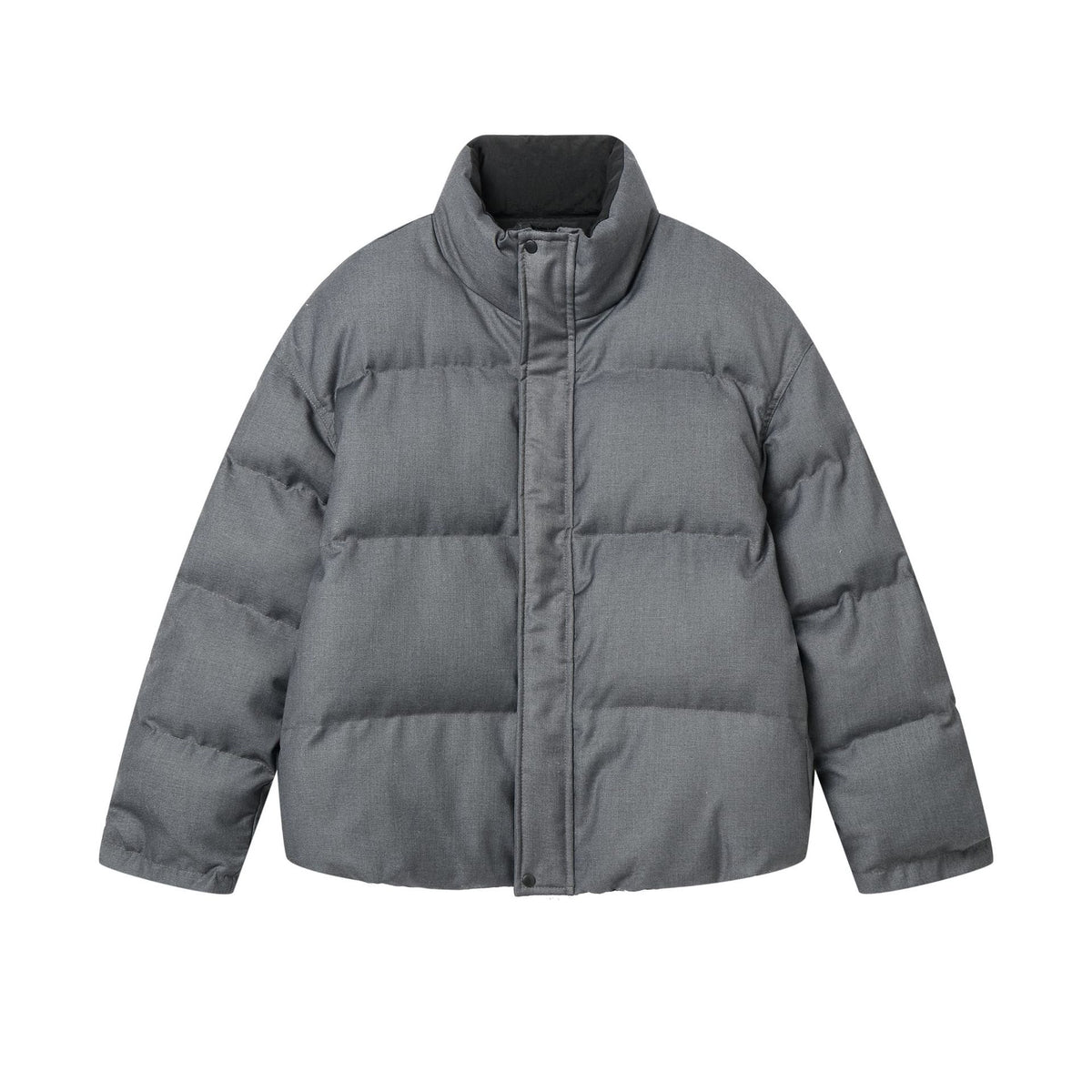 Unisex Reversible Puffer Jacket Short with High Stand-Up Collar and Concealed Closure EVA-US