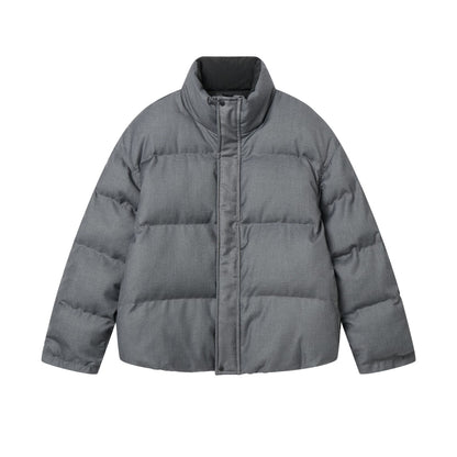 Unisex Reversible Puffer Jacket Short with High Stand-Up Collar and Concealed Closure EVA-US
