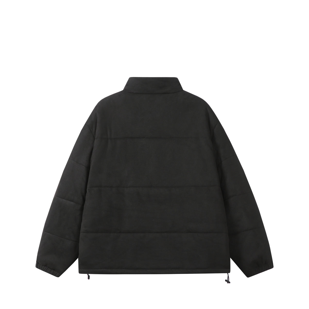 Unisex Boxy quilted jacket in velvet finish with high funnel collar and adjustable hem EVA-US