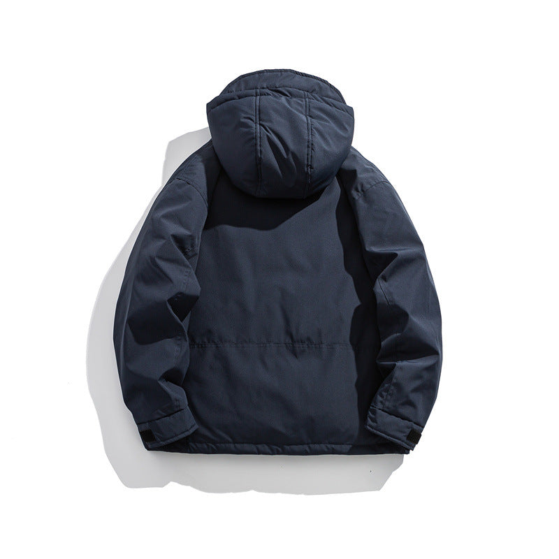 Men's short-cut weatherproof hybrid parka with hood, snap button placket and slanted zipper pockets EVA-US