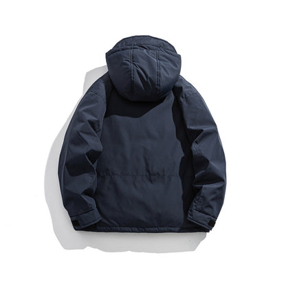 Men's short-cut weatherproof hybrid parka with hood, snap button placket and slanted zipper pockets EVA-US