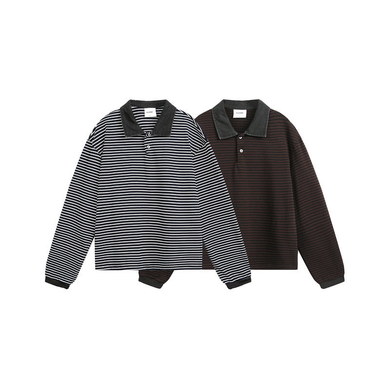 Unisex Relaxed-Rugby-Polo shirt with cord collar and fine striped knit EVA-US