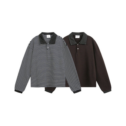 Unisex Relaxed-Rugby-Polo shirt with cord collar and fine striped knit EVA-US