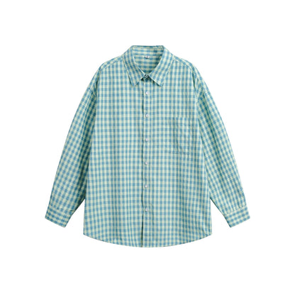 Women’s Oversized Check Shirt with Boxy Silhouette, Kent Collar and Chest Pocket EVA-US
