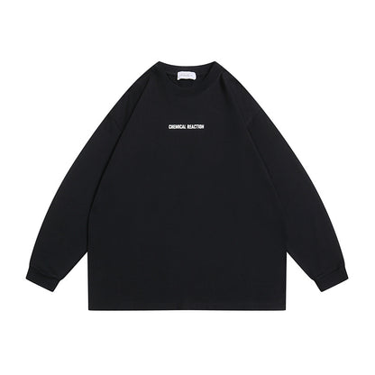 Unisex Oversized-Long Sleeve Shirt made of Cotton Blend with Small Chest Print and Ribbed Cuffs EVA-US