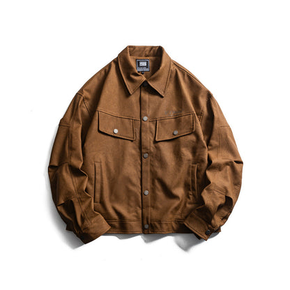 Men's short-cut canvas trucker with velour look, flap pockets and press stud placket EVA-US