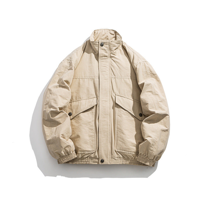 Men's Boxy Utility Bomber Jacket with Stand-Up Collar and Flap Pockets EVA-US