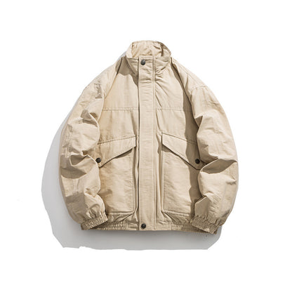 Men's Boxy Utility Bomber Jacket with Stand-Up Collar and Flap Pockets EVA-US