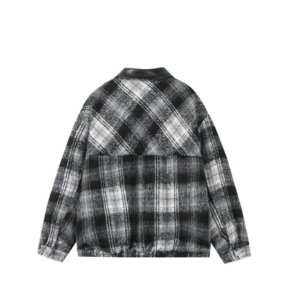 Unisex Boxy-Short Blouson in Overshirt Style with Faux Leather Collar and Flap Pockets EVA-US