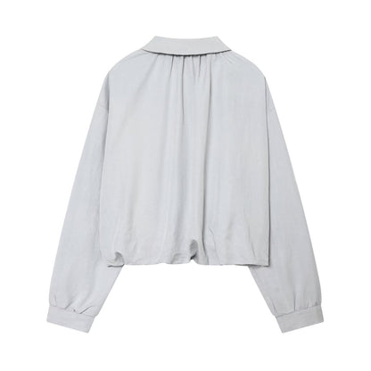 Women's Cropped Bomber Jacket in Oversized Look with Shirt Collar and Elastic Waistband