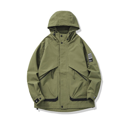 Unisex multifunctional outdoor parka in boxy cut with adjustable hood and asymmetrical zip pockets EVA-US