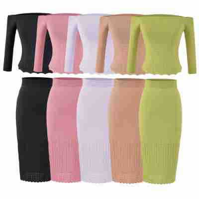 Women's Two-Piece Knit Set with off-the-shoulder Neckline and Bodycon Pencil Skirt EVA-US