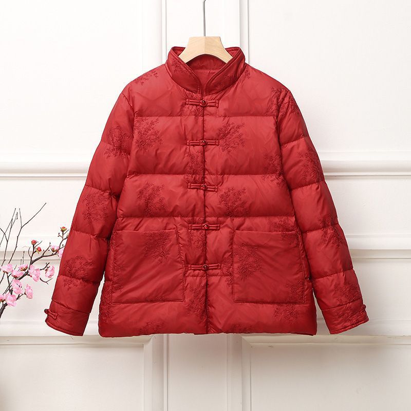 Women's padded quilted jacket with stand-up collar and traditional button placket EVA-US
