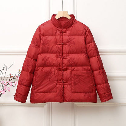 Women's padded quilted jacket with stand-up collar and traditional button placket EVA-US