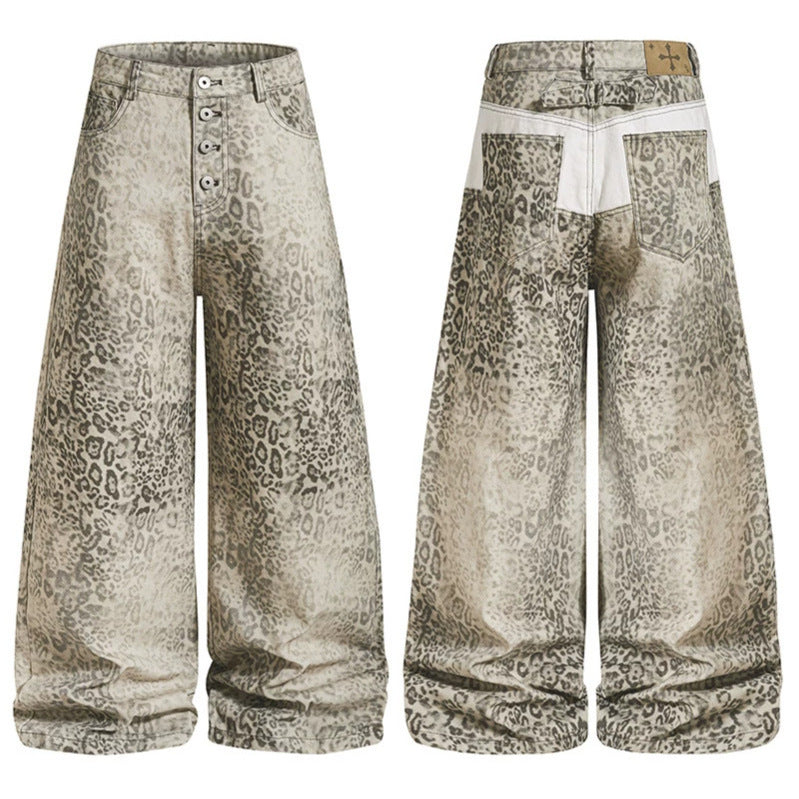 Women High-Waisted Balloon Jeans in Animal Print with Wide Culotte Cut and Button Placket EVA-US