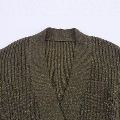 Women's Long Cardigan with Tie Belt, Patch Pockets and Deep V-Neck EVA-US
