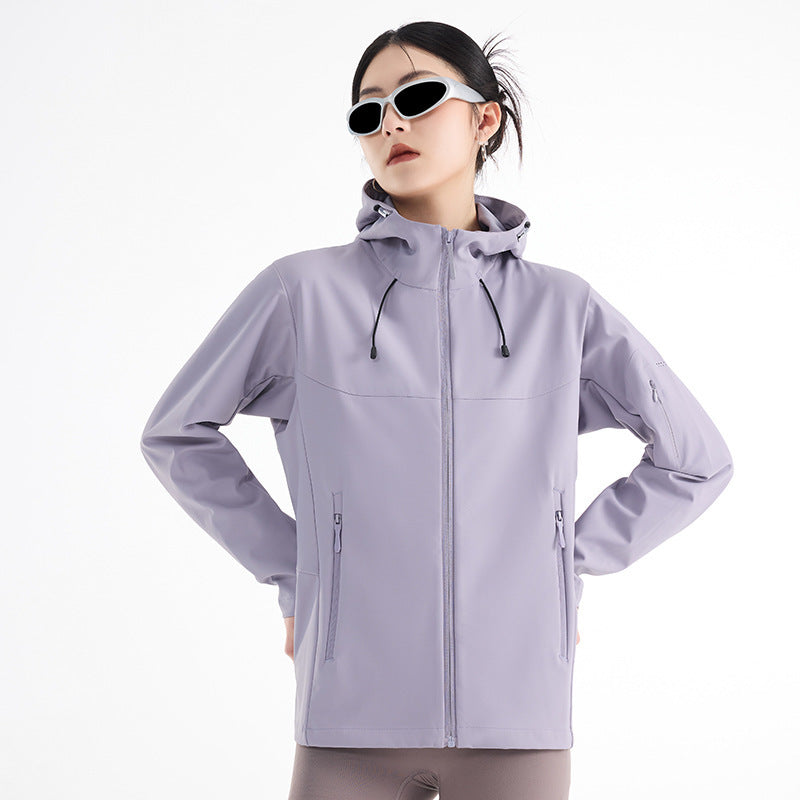 Women's Breathable Softshell Rain Jacket with Hood, Windproof and Minimalist Tech Look EVA-US