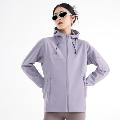 Women's Breathable Softshell Rain Jacket with Hood, Windproof and Minimalist Tech Look EVA-US