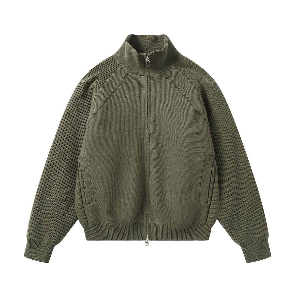 Unisex Knit Zip Jacket with Stand-Up Collar and Ribbed Sleeves EVA-US