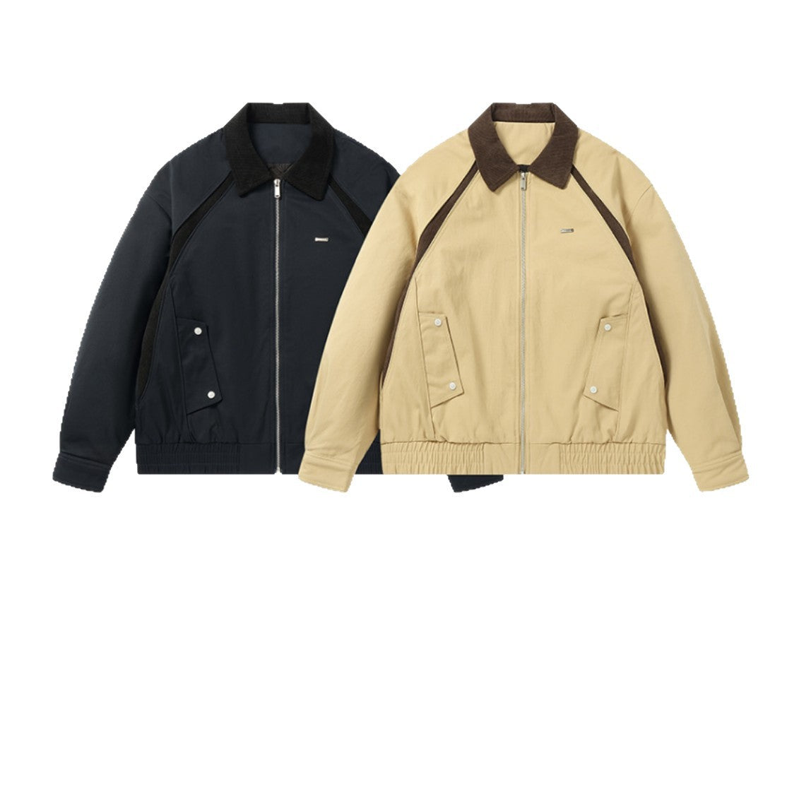 Men's cropped boxy blouson with corduroy collar, two-way zipper, and flap pockets EVA-US